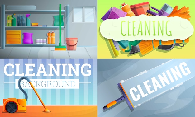 house cleaner equipment illustration set, cartoon style