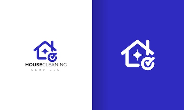 Design del logo per la pulizia della casa utilizzando il colore blu con uno stile di design semplice e moderno