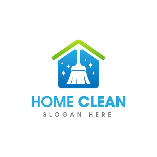 House Cleaning Service Business Logo Home clean logo with broom sweep symbol icon design