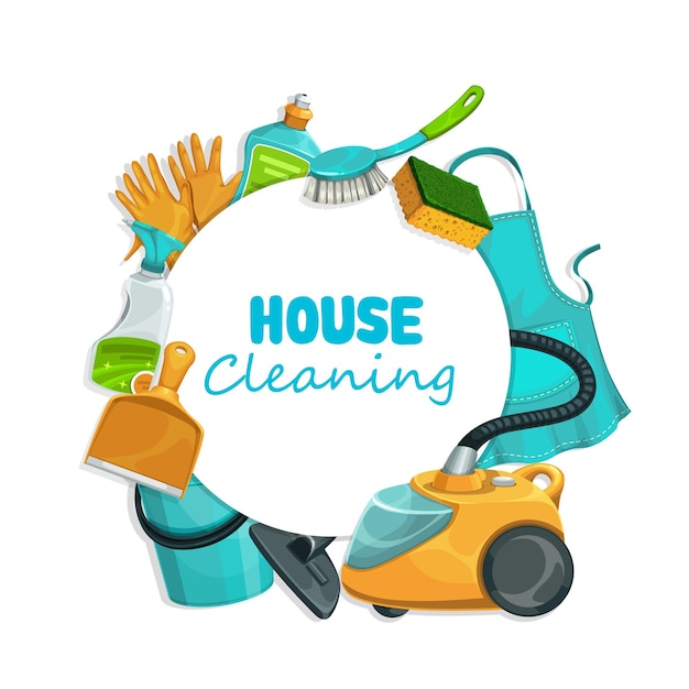 Vettore attrezzature per la pulizia della casa e detergente