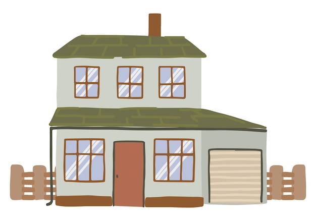Дом картинки домашний фасад с дверями, окнами, забором, гаражом, прекрасным жилым домом, современной плоской векторной иллюстрацией, изолированной на белом