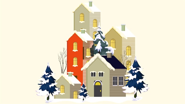 雪の環境のイラストの住宅複合体