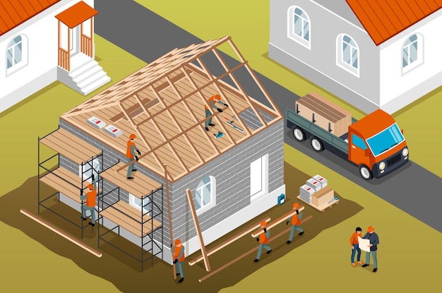 Vector house construction background
