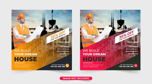 Vector house construction and home repairing business promotional template vector modern house renovation and home construction service social media template design housing business template vector