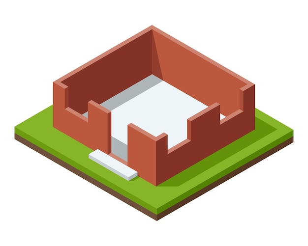 House construction Isometric stage Visualization of modern building process Construction of walls phase