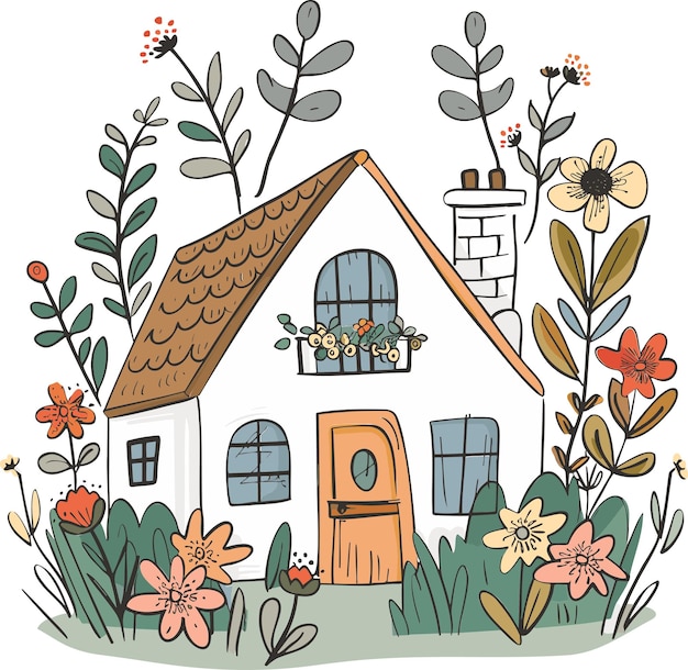 house cottage vector vintage flower illustrations home decor