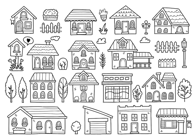 House doodle objects vector illustration for banner