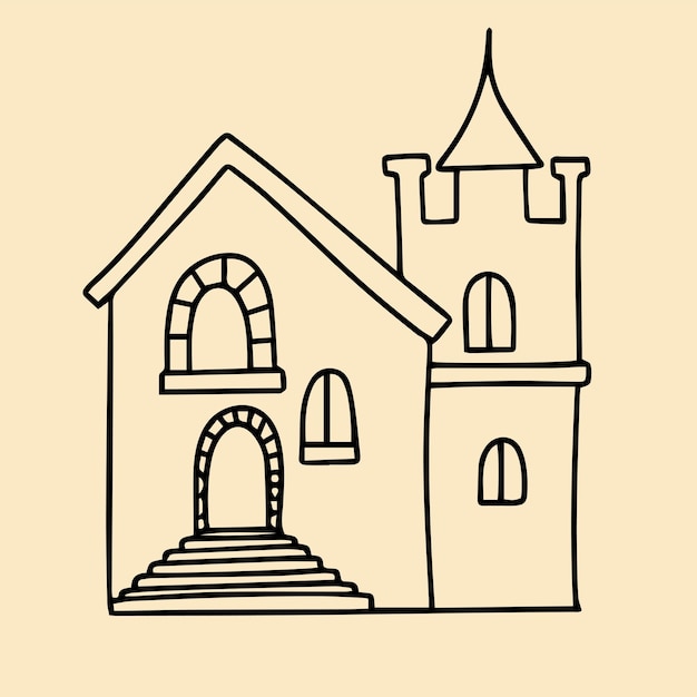 House in doodle style Hand drawn castle for logo House icon outline vector illustration