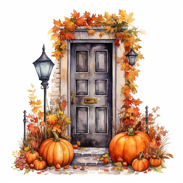 Watercolor Spooky Autumn Halloween Doors Graphic by DesignBible · Creative  Fabrica