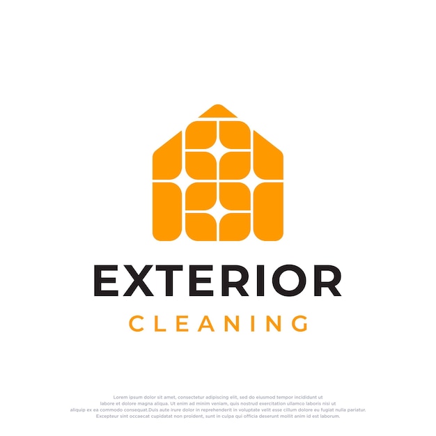 Шаблон логотипа для уборки экстерьера дома. Подходит для клинингового бизнеса. Векторная иллюстрация