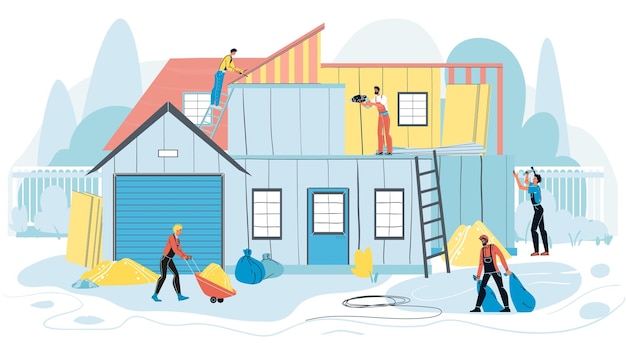 House exterior and roof construction activity vector