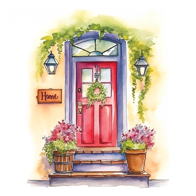 Акварельная краска двери фасада дома