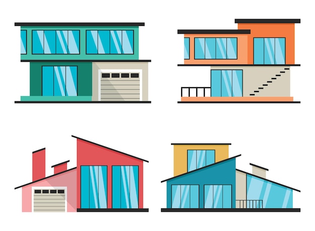 Vettore set di illustrazioni per la facciata della casa