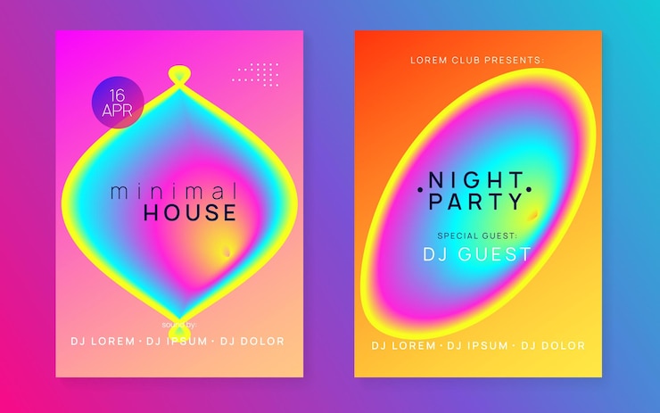Vector house fest trendy electronic banner bright effect for invitati