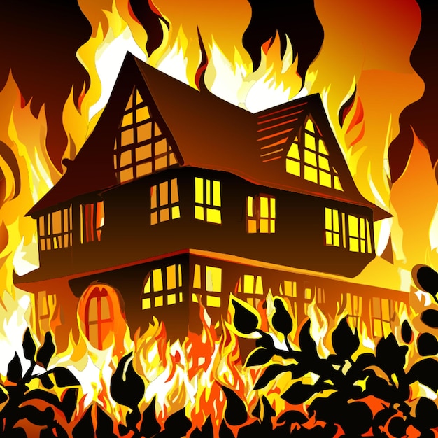 Vector house on fire vector illustration