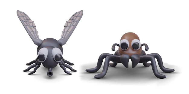Вектор Домашняя муха и муравьи вблизи набор бытовых вредителей векторные персонажи фронтальный вид