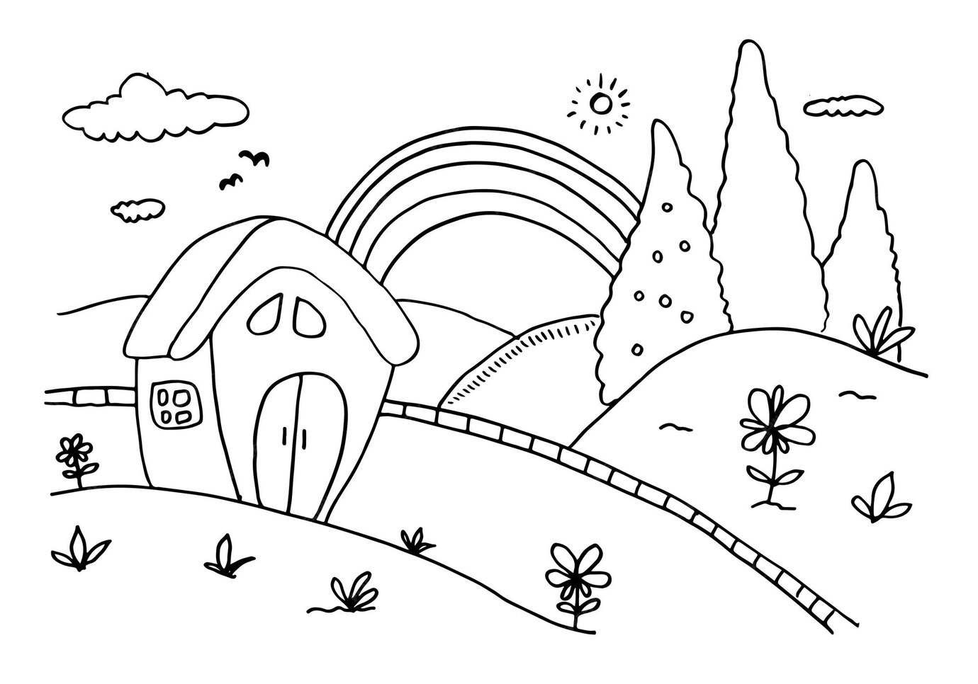 Premium Vector | A house in the forest coloring page