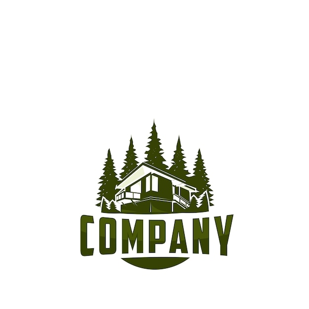 house in the forest logo design vector