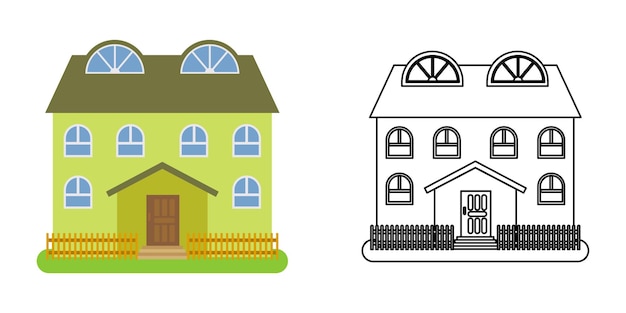 Vector house front view in flat and line style