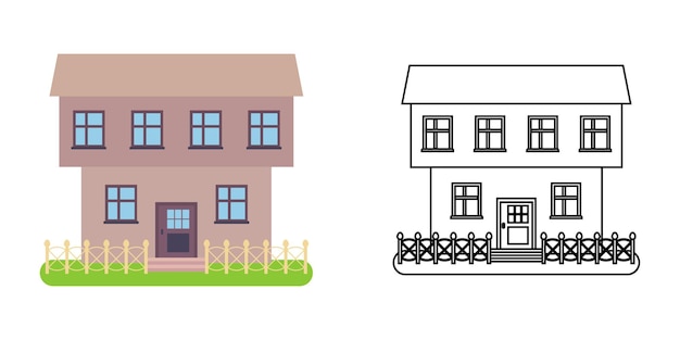 フラットとラインスタイルの家の正面図