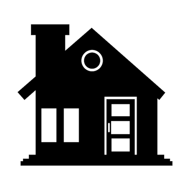 house front view isolated icon vector illustration graphic design in black and white black shadow fr