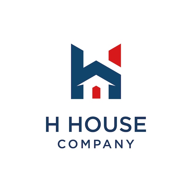 Vector house h letter h roof shape logo in red and dark blue