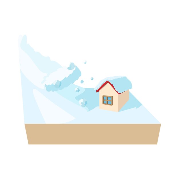 ベクトル 白い背景に漫画のスタイルで雪崩アイコンに襲われた家