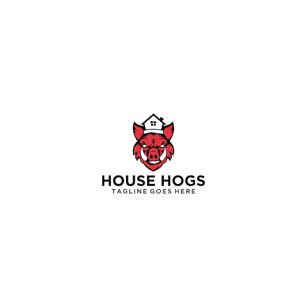 Design del segno del logo dei maiali della casa