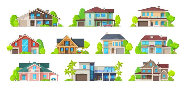 Vector house home cottage building icons of real estate