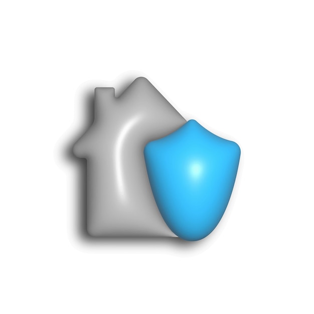Иконка дома и щит 3D-рендеринга дизайна Иконка для веб-приложений и креативного дизайна