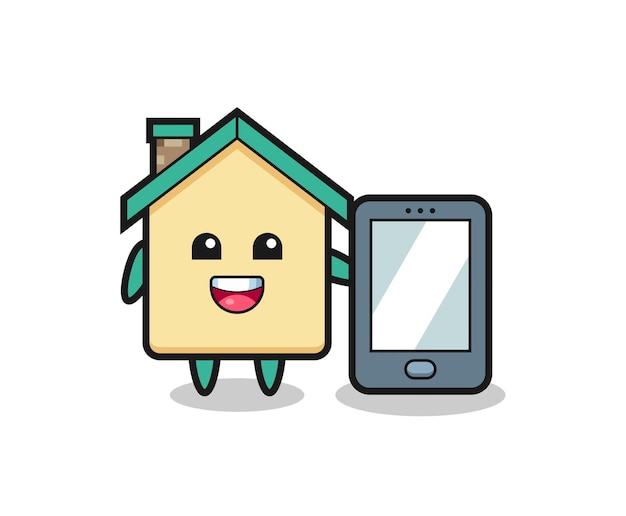 House illustration cartoon holding a smartphone , cute design