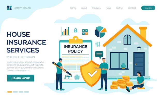 Vector house insurance business services concept. residential home real estate protection.