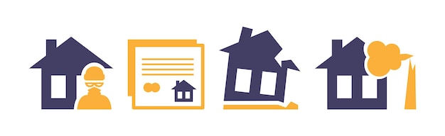 House insurance flat icons with building vector set