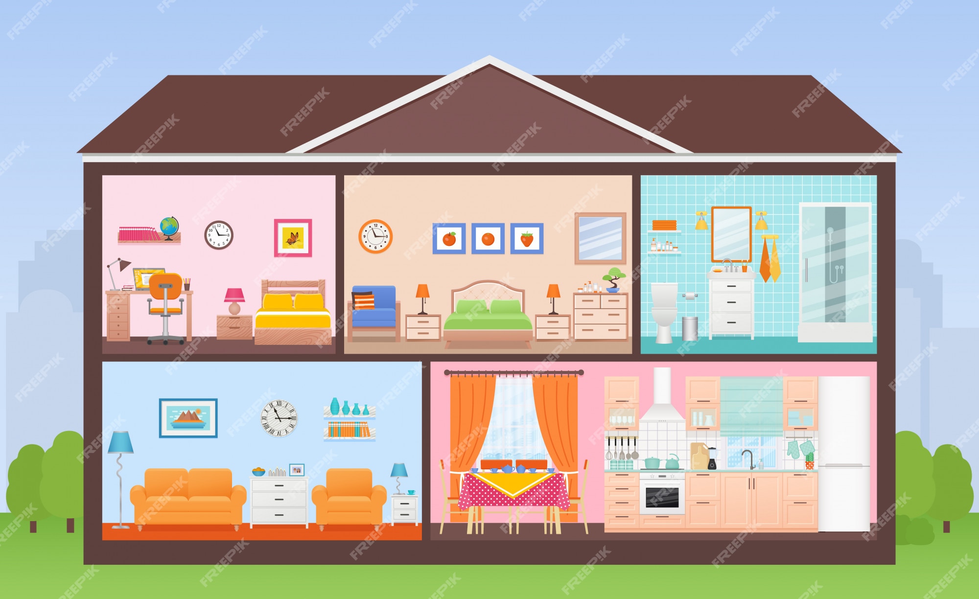 Different rooms in the house Royalty Free Vector Image