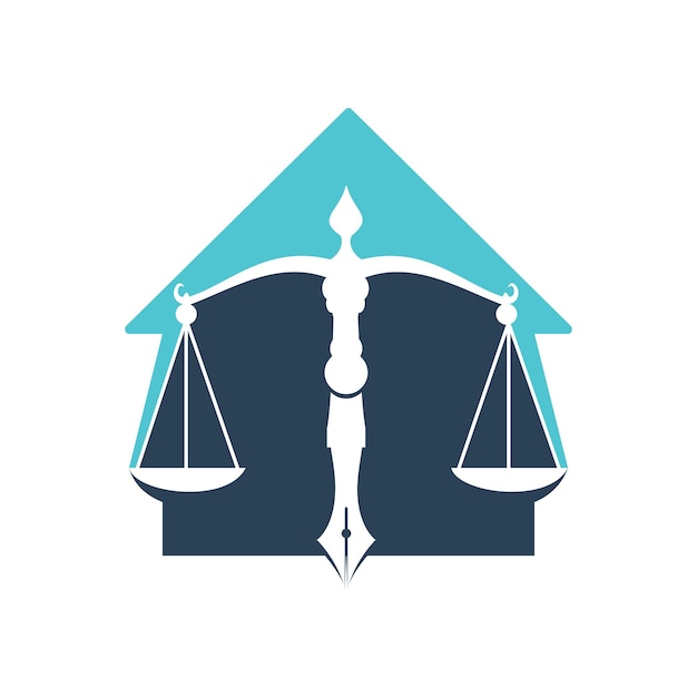 Vector house of law logo vector with judicial balance symbolic of justice scale in a pen nib