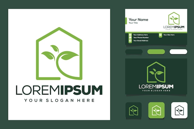 Шаблон дизайна логотипа листьев дома и визитная карточка