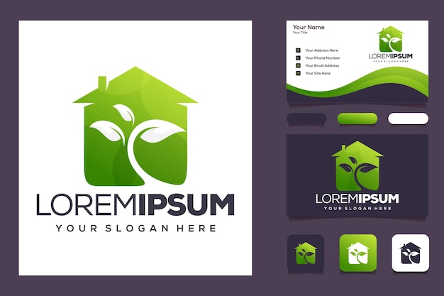 house leaf logo template and business card