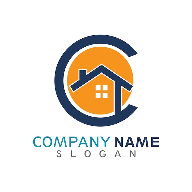 House in Letter C Initial Logo Template