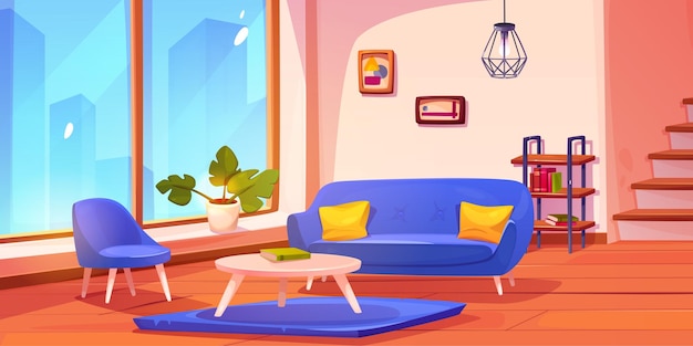 house living room near stair cartoon background