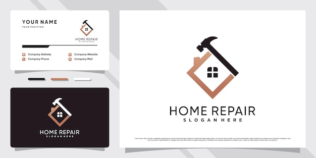 House logo design for home repair icon with hammer element and business card template