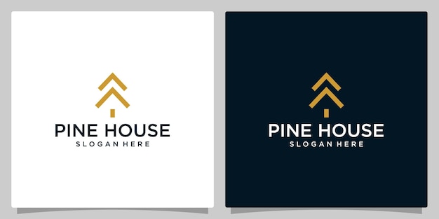 Modello di disegno del logo della casa con illustrazione vettoriale del disegno grafico del logo dell'albero di pino astratto simbolo creativo dell'icona