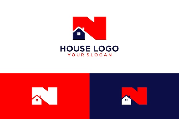 house logo design with letter n and building