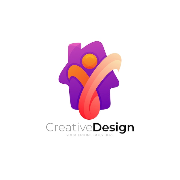 House logo and people care design vector building icon social