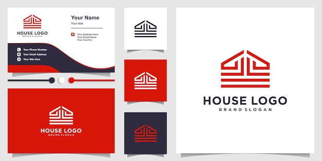 Логотип дома с креативной концепцией линии и шаблоном дизайна визитной карточки premium векторы
