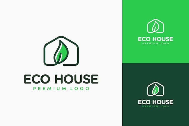 Logo della casa con foglie all'interno o casa ecologica logo premium vector