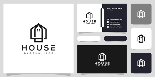 Logo della casa con stile art line. home build abstract per il design del logo e del biglietto da visita