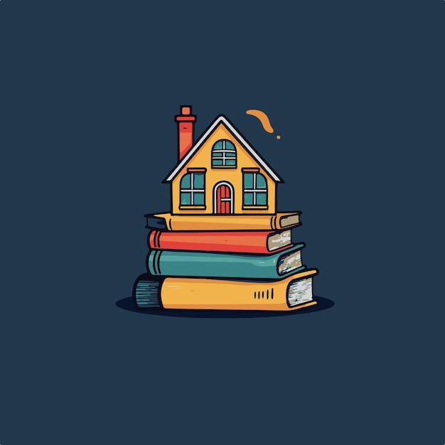 Vector a house made of 23 books kitaab ghar written on it logo