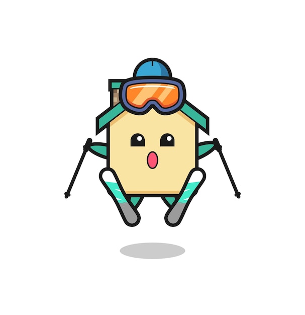 House mascot character as a ski player , cute design