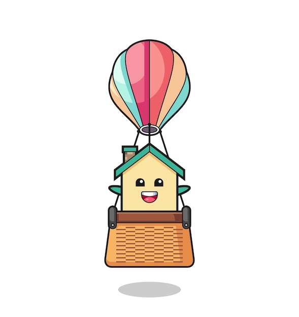ベクトル 熱気球に乗る家のマスコット