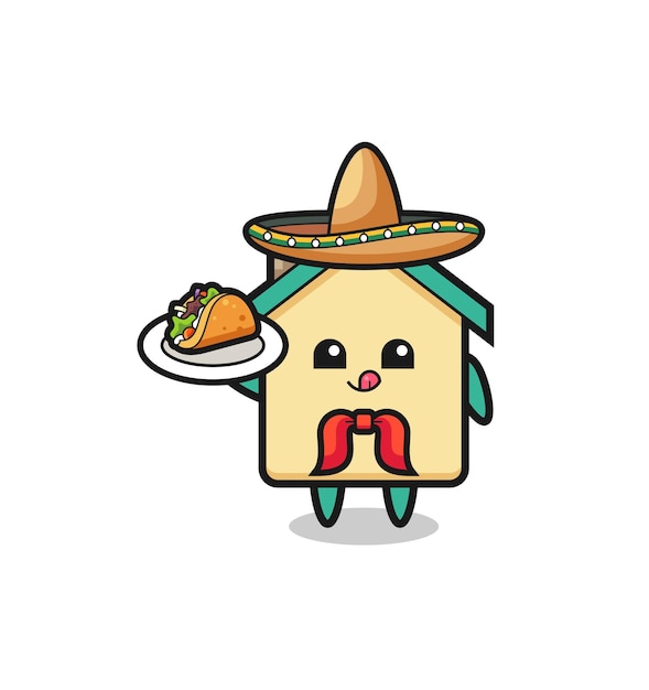 House Mexican chef mascot holding a taco  cute design